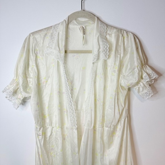 Vintage Long Nightgown Robe Set Lace Trim Floral Romantic 80s - Picture 10 of 13